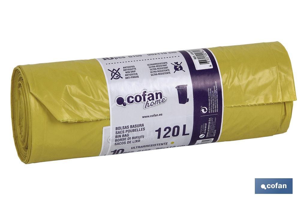 BOLSA DE BASURA 90X110 GALGA 150 COLOR AMARILLO 10 UDS.