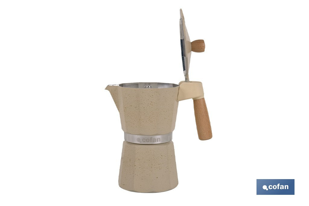 CAFETERA ITALIANA DE INDUCCIÓN BEIGE CON GRANITO 6 TAZAS