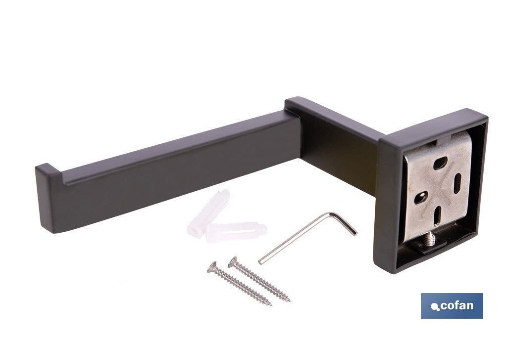 PORTARROLLOS/TOALLERO NEGRO MATE DE ACERO CON DISEÑO CUADRADO GAMA FAIAL 16 X 8 X 5,5 CM