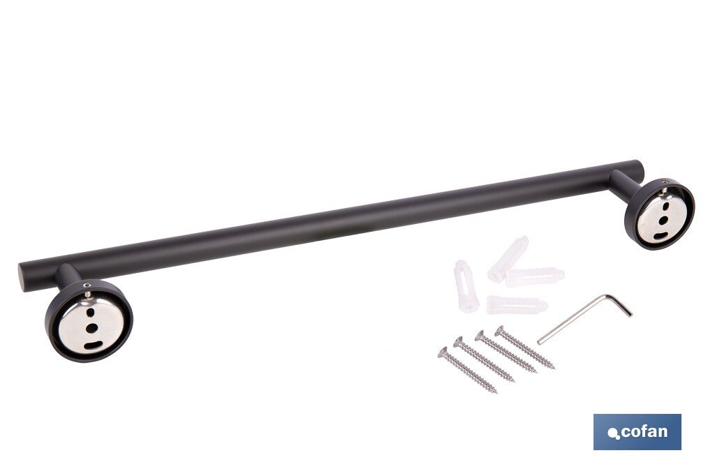 TOALLERO NEGRO MATE DE ACERO CON DISEÑO REDONDO GAMA RIBEIRA 45 X 8 X 5 CM