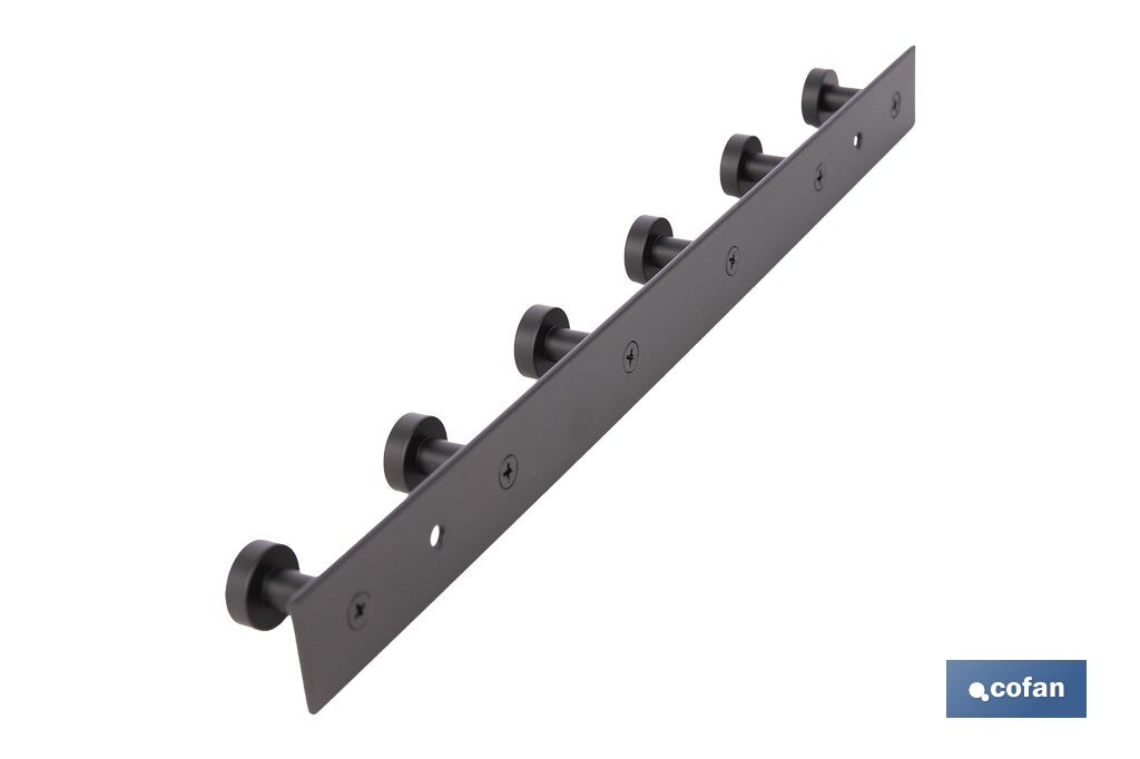 PERCHERO DE PARED NEGRO DE ACERO CON 6 POMOS 33,51 X 2,7 X 2,8 CM
