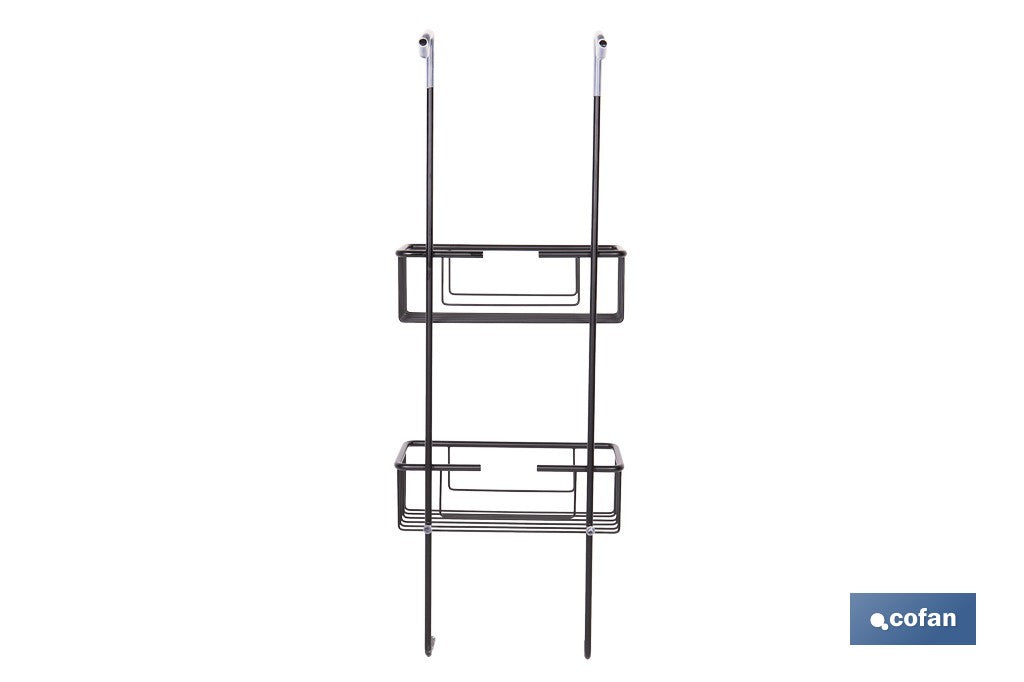 CESTA DE DUCHA DOBLE CON COLGADOR DE ACERO INOXIDABLE Y ACABADO NEGRO MATE