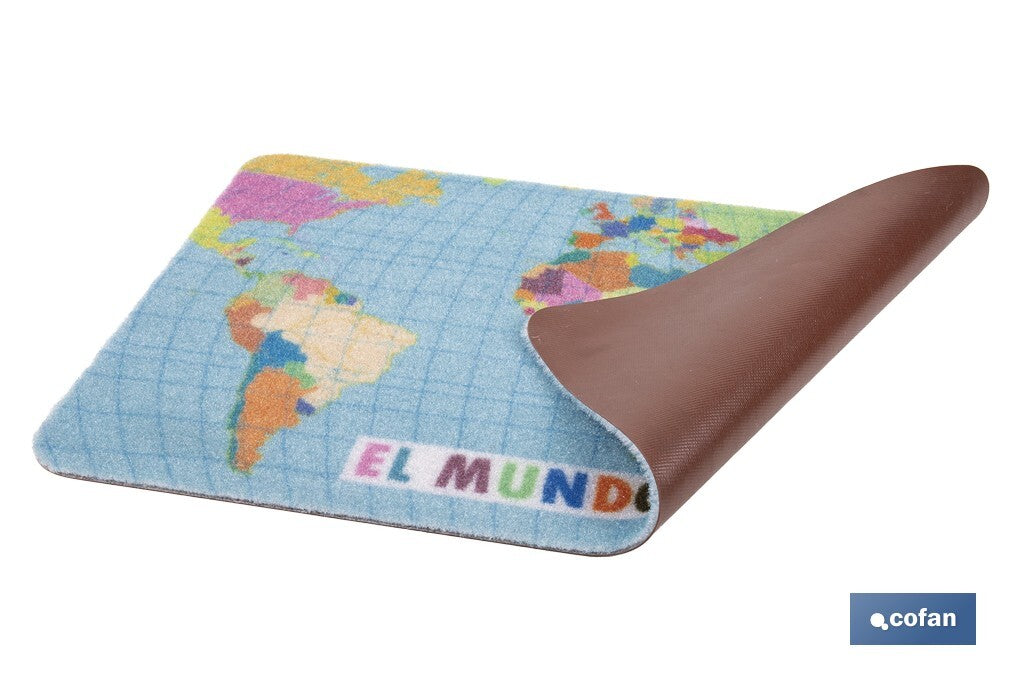 FELPUDO CON ESTAMPADO DIGITAL EL MUNDO 40 X 60 CM