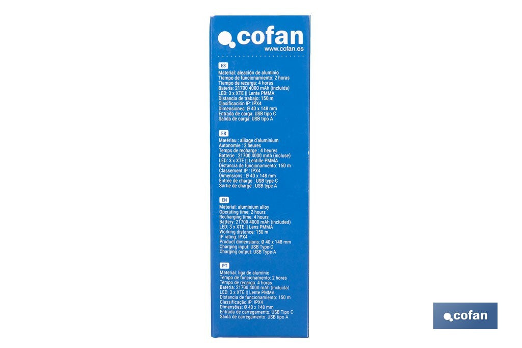 LINTERNA HIGH POWER LED DE 2000 LM CON 5 FUNCIONES Ø 40 X 148 MM