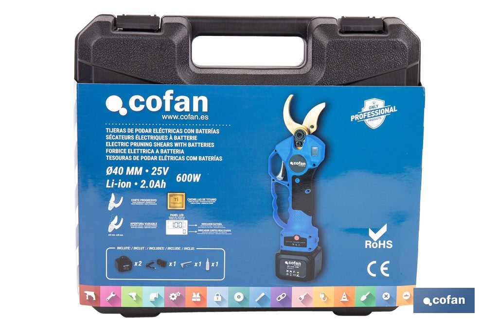 CONJUNTO TIJERAS DE PODAR A BATERÍA + PÉRTIGA EXTENSIBLE 140 - 207 CM