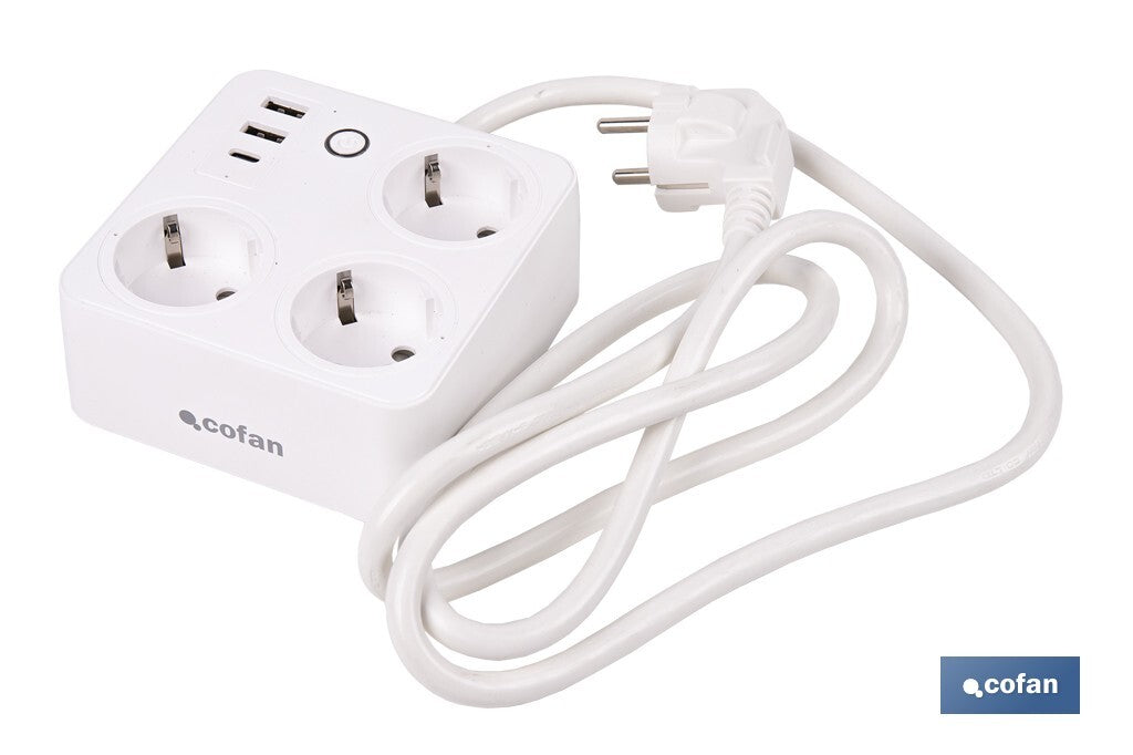 REGLETA INTELIGENTE CON 3 TOMAS Y 2 PUERTOS USB Y TIPO C