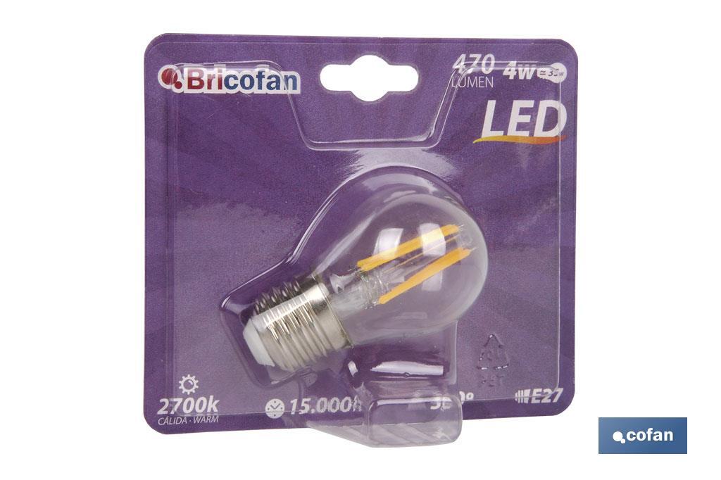 BOMBILLA LED ESFERICA FILAMENTO E27 4W 470LM 2700K