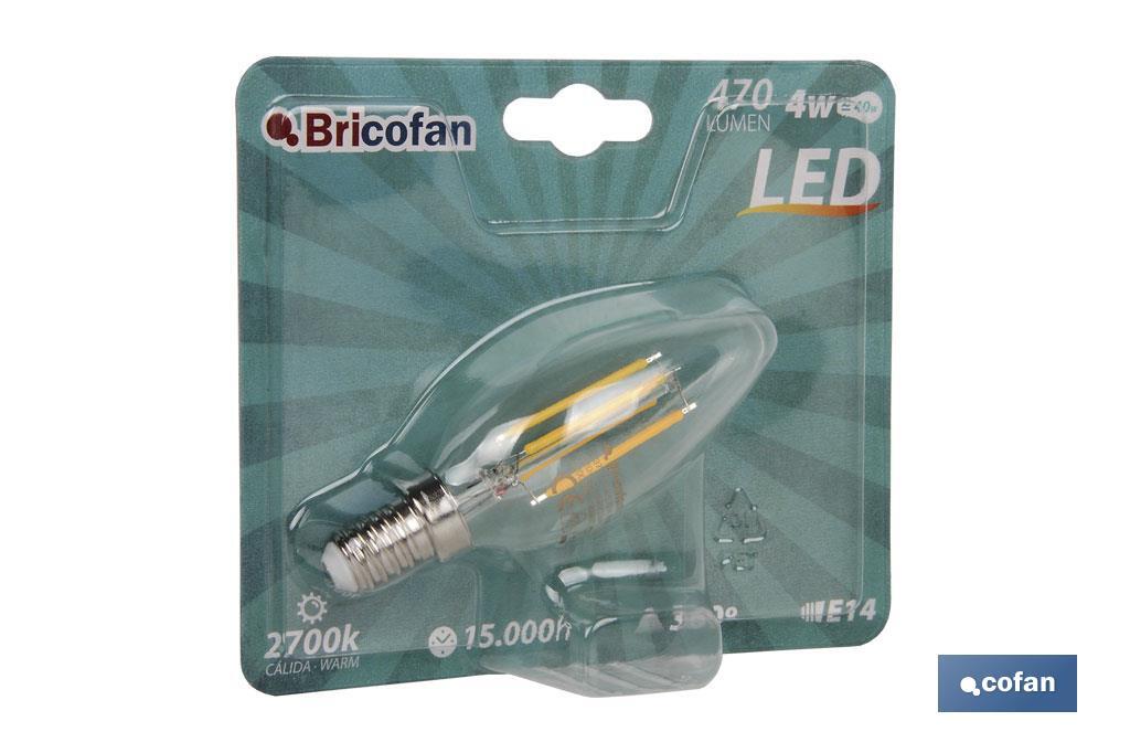 BOMBILLA LED VELA FILAMENTO E14 4W 470LM 2700K