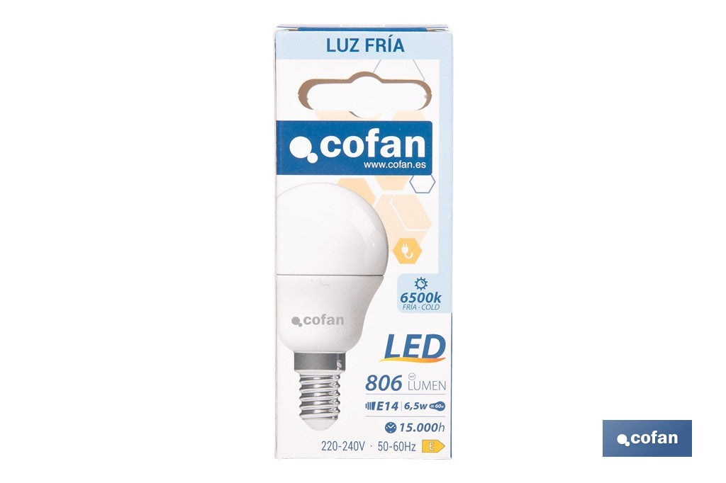 BOMBILLA LED ESFÉRICA E14 6.5 W 806 LM 6500 K