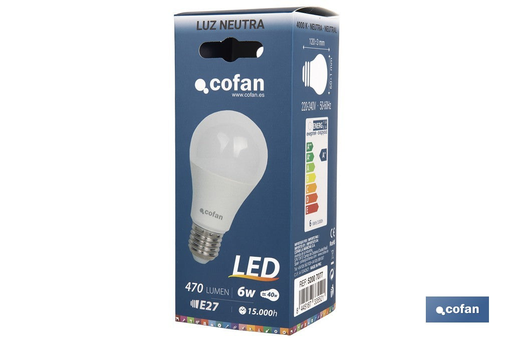 BOMBILLA LED 6W CLASIC 240º 470LM 4000K