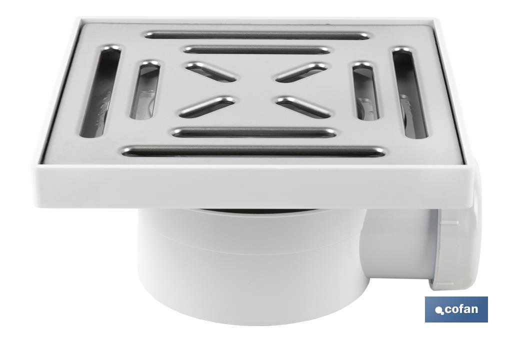 VÁLVULA SIFÓNICA SUMIDERO 146X146 MM CON SALIDA Ø32-40 MM Y TAPA ACERO INOX.