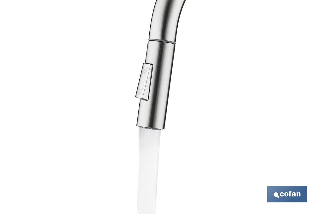 GRIFO DE COCINA ANTRACITA DE ACERO INOX. CON MANGUERA EXTENSIBLE Y 2 FUNCIONES 400 X 220 X 54 MM