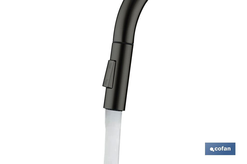 GRIFO DE COCINA DE ACERO NEGRO CON MANGUERA EXTENSIBLE Y 2 FUNCIONES 390 X 250 X 54 MM