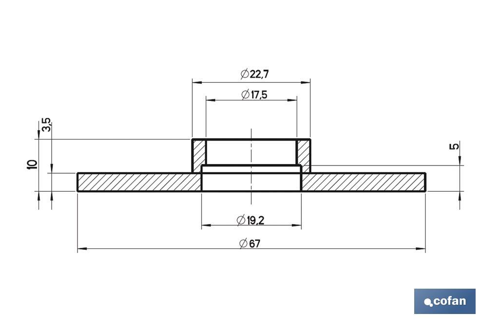 GOMA Ø19,2 x Ø67 x 3,5 MM CIERRE CON CUELLO PARA DESCARGADOR CISTERNA BAJA