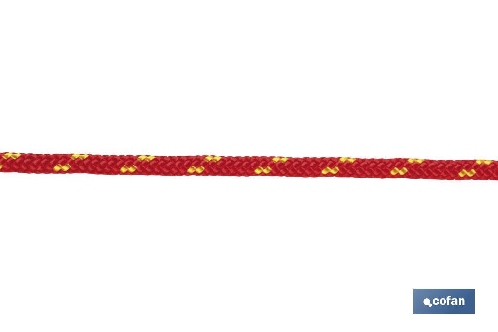 CORDÓN TRENZADO HIPPIE ROJO/AMARILLO 3MM X 25 M