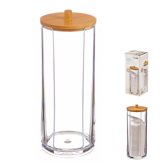 DISPENSADOR PARA DISCOS DE ALGODON CON TAPA DE BAMBU Ø7,3 cm