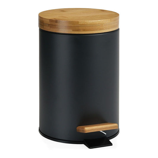 PAPELERA PEDAL NEGRA BAMBU 3 l