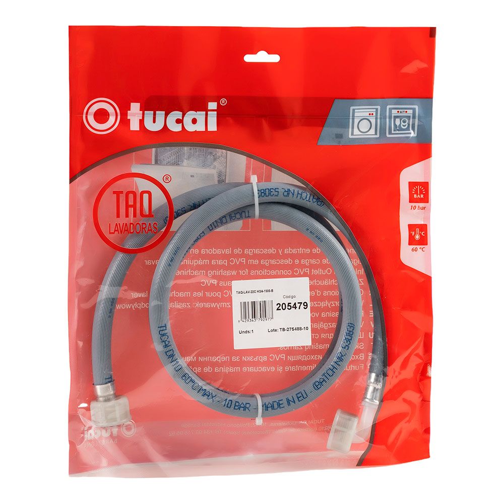 MANGUERA DE ENTRADA DE AGUA DE LAVADORA H ¾ pulg - H ACODADA ¾ pulg, 150 cm