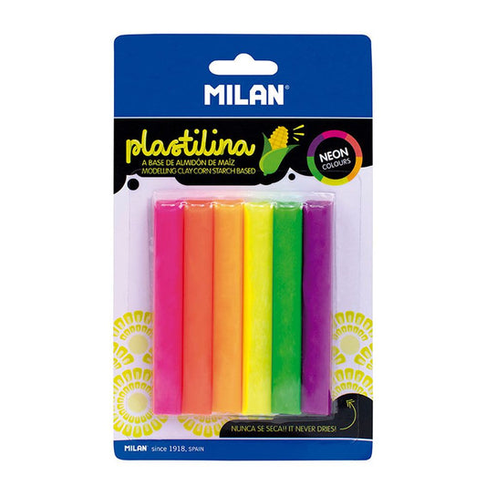 PLASTILINA DE COLORES FLUORESCENTES 70 g COLORES SURTIDOS, 6 uds