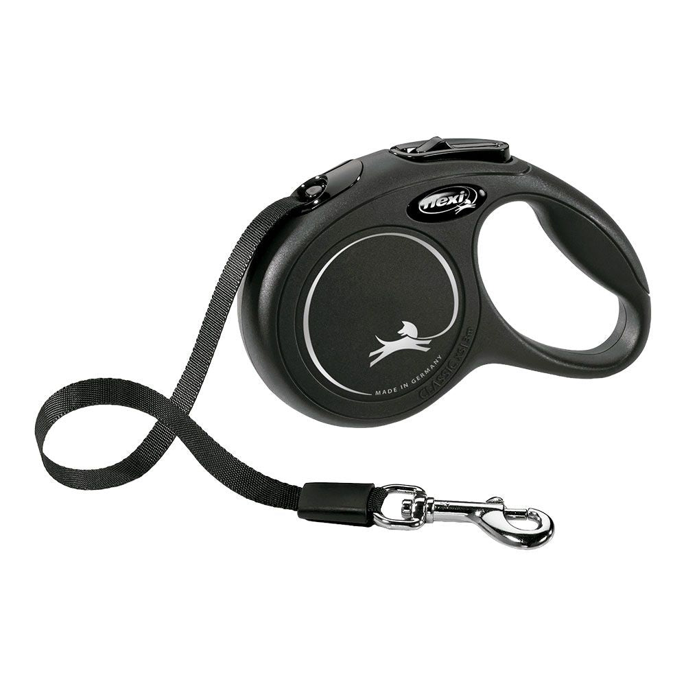 CORREA EXTENSIBLE FLEXI CLASSIC NEGRA, CINTA 3 m, XS, HASTA 12 Kg