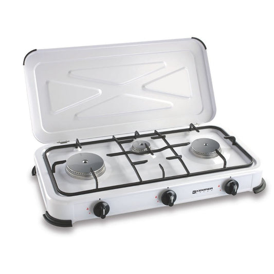 COCINA DE GAS BUTANO/PROPANO ESMALTADA 3 QUEMADORES, BLANCA, 600 x 340 x 100 mm