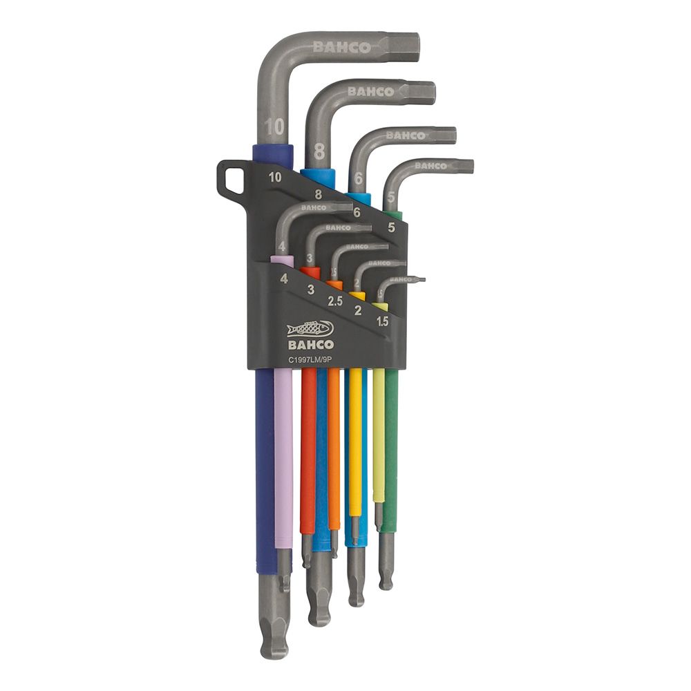 LLAVES ALLEN HEXAGONALES CON BOLA 1.5 mm -10 mm, DE COLORES, JUEGO DE 9 PIEZAS