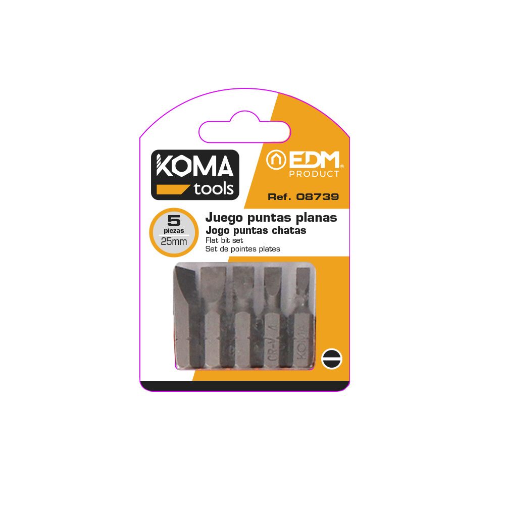 JUEGO PUNTAS PLANAS  5 PIEZAS x 25mm KOMA TOOLS