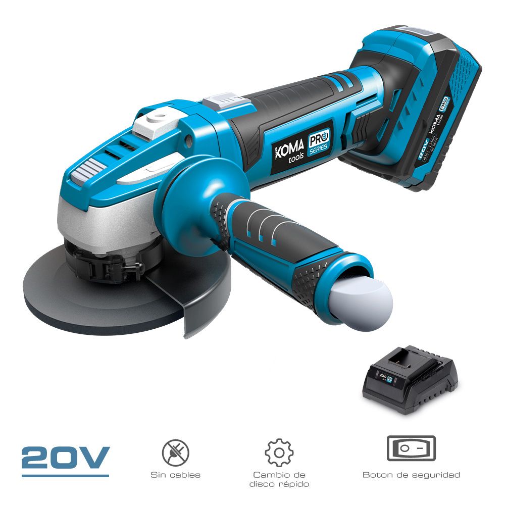 KIT AMOLADORA 20 V CON 1 BATERIA 4.0Ah Y CARGADOR 08772. 28,9 x 27 cm. PRO SERIES BATTERY