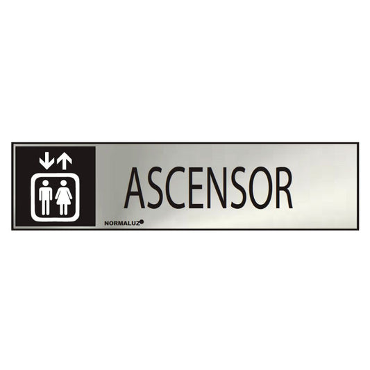 CARTEL INFORMATIVO "ASCENSOR" (INOX ADHESIVO 0.8mm) 5x20cm NORMALUZ