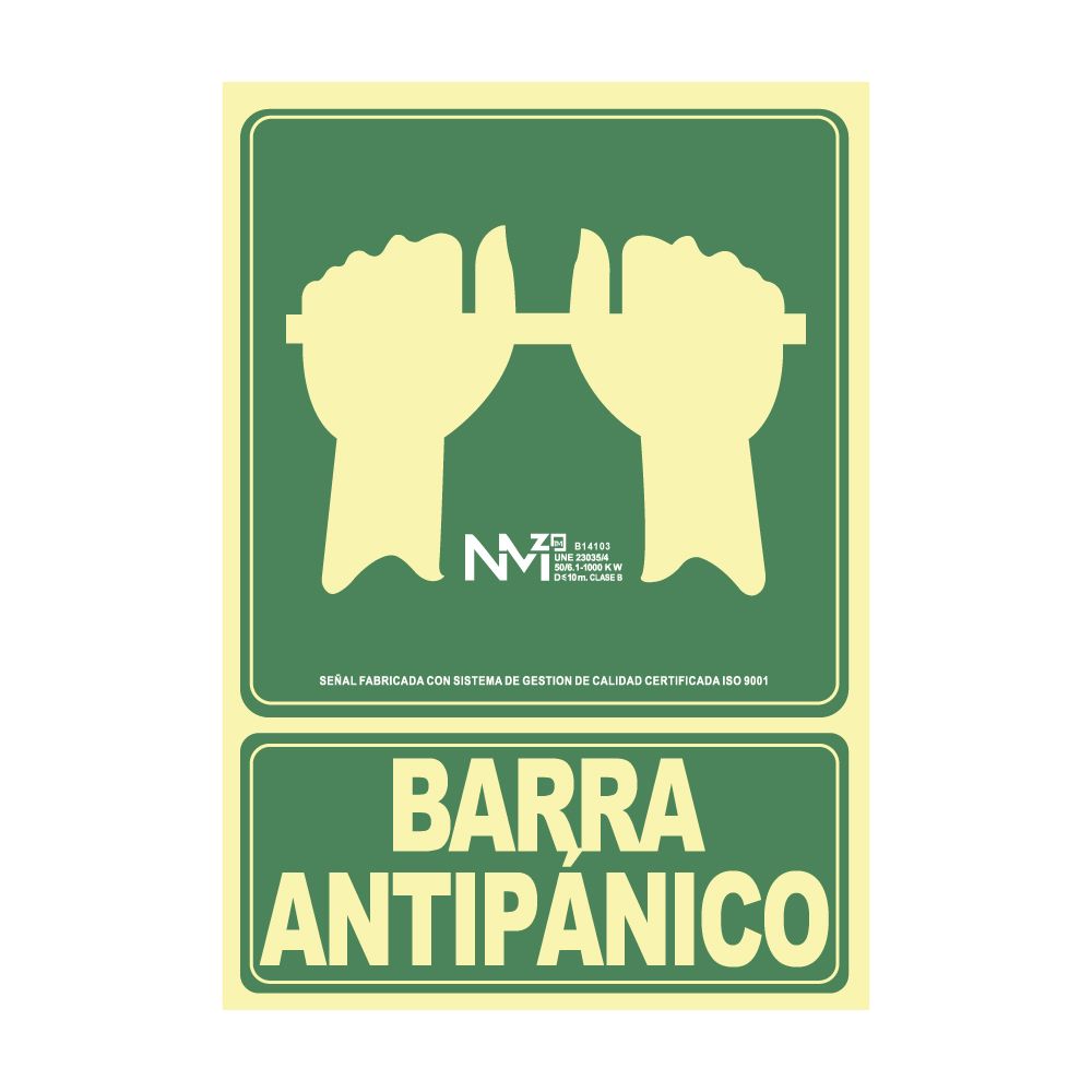 CARTEL DE EVACUACIÓN "EMPUJAR BARRA PARA ABRIR PUERTA" CLASE B (PVC 0,7mm) 22.4x30cm NORMALUZ