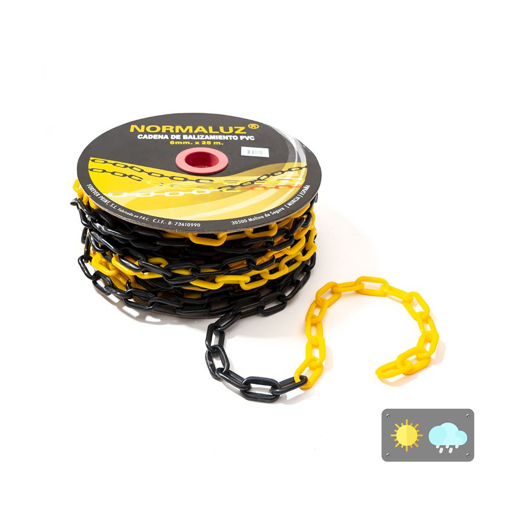 CADENA PLASTICO AMARILLA Y NEGRA, 25M