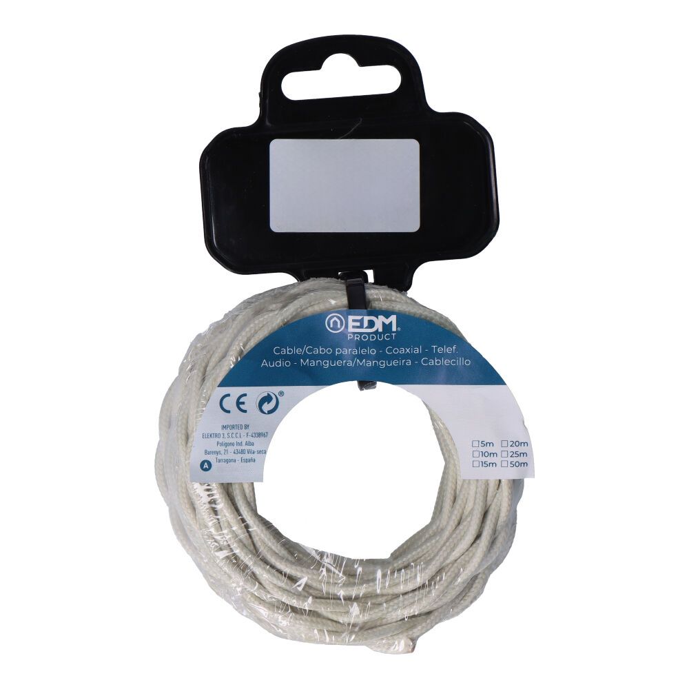 CARRETE CABLE TEXTIL TRENZADO H03VV-F 2 x 0,75 mm² BEIGE, 5 m