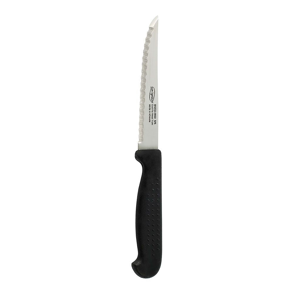 CUCHILLO YESTE CON SIERRA DE 11 cm Y MANGO DE PUNTOS