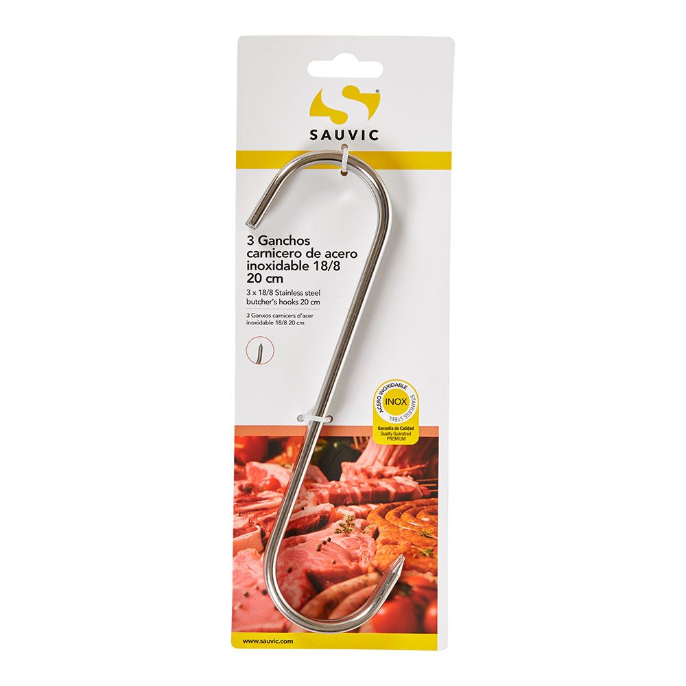GANCHOS CARNICERO INOXIDABLE 18/8, 20 cm DE LONGITUD, BLISTER 3 unidades