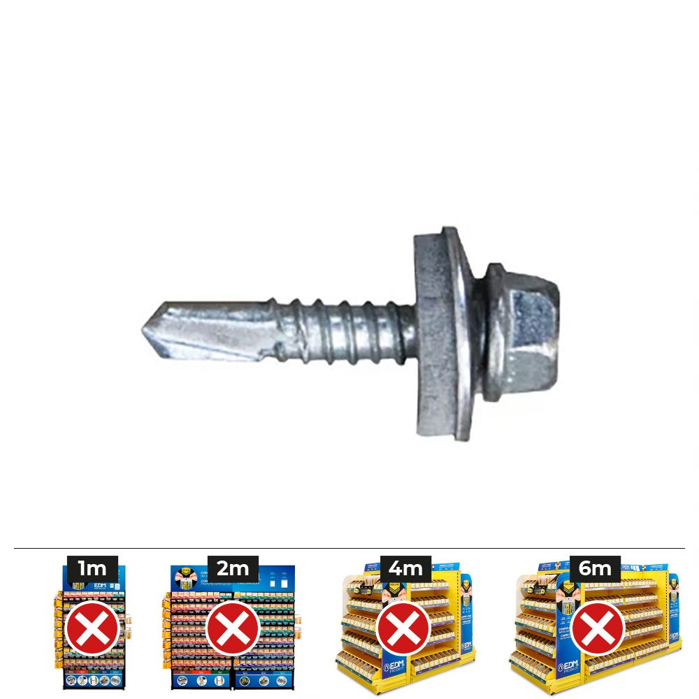 CAJA 500 UDS. TORNILLO 7301 PUNTA BROCA CABEZA HEXAGONAL Ø 6,3 x 19 mm. ARANDELA DE EPDM Ø16 CINCADO