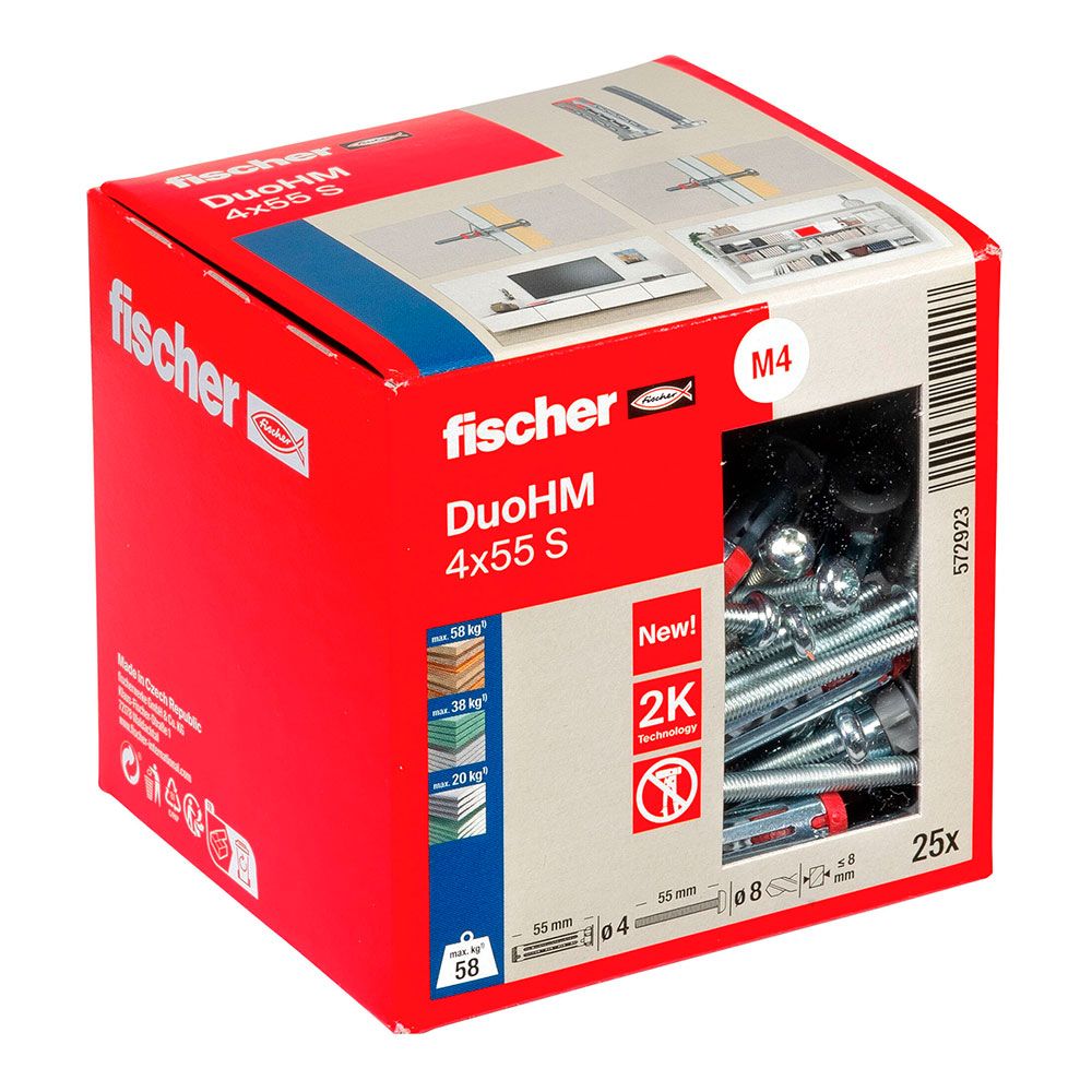 TACOS DUO HM Ø4 x 55 mm + TORNILLOS Ø8 x 55 mm , CAJA 25 uds