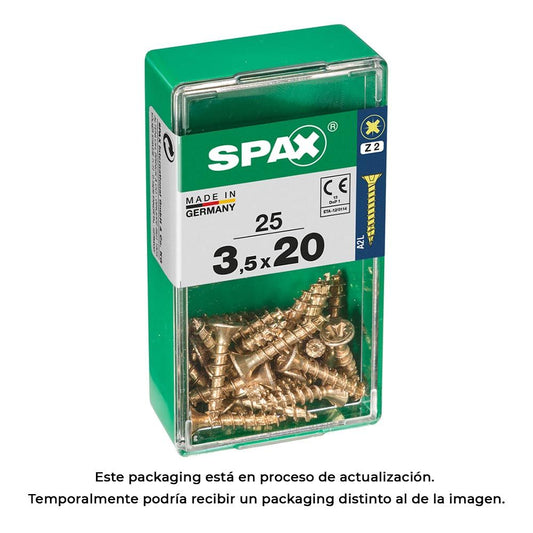 CAJA 25 unid. TORNILLO MADERA SPAX CABEZA PLANA YELLOX 3,5x20mm SPAX