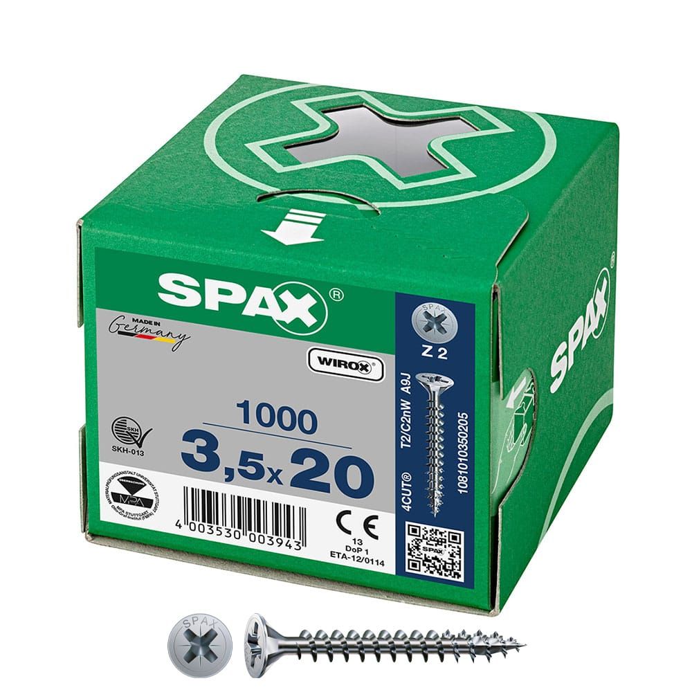 CAJA 1000 UNID. TORNILLO UNIVERSAL CABEZA PLANA WIROX 3,5X20MM Z2
