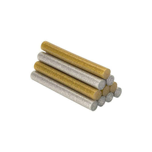 BARRA DE COLA TERMOFUSIBLE PARA DECORACIÓN PURPURINA DORADO+PLATEADO, Ø12 x 95 mm. BLISTER 12 uds