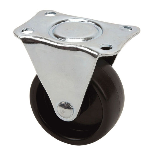 RUEDA FIJA CON PLACA Y EJE LISO, COLOR NEGRO, CARGA MÁX. 30 kg, Ø 5 cm