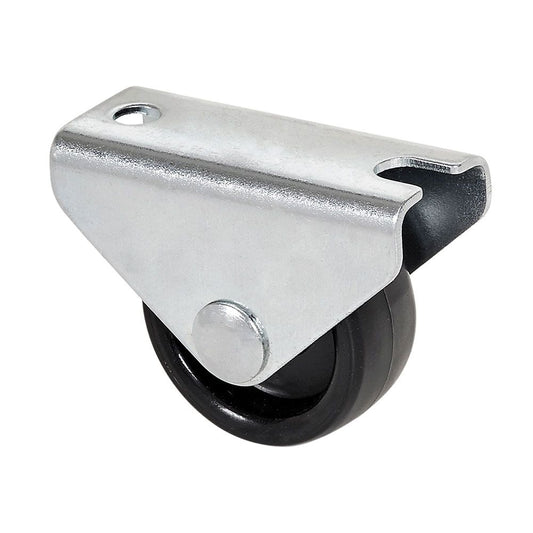 RUEDA FIJA CON PLACA Y EJE LISO DE DOS FIJACIONES, COLOR NEGRO, CARGA MÁX. 40 kg, Ø 2,5 cm