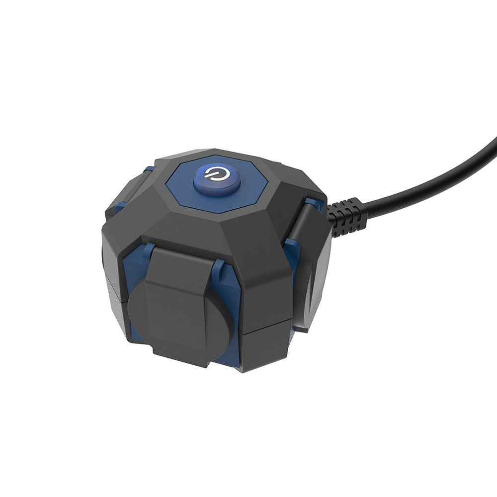BASE MÚLTIPLE 4 TOMAS SCHUKO, INTERRUPTOR, IP44, 1,5 m DE CABLE H07RN-F 3G1,5 mm², 16A 230V~, NEGRA/AZUL