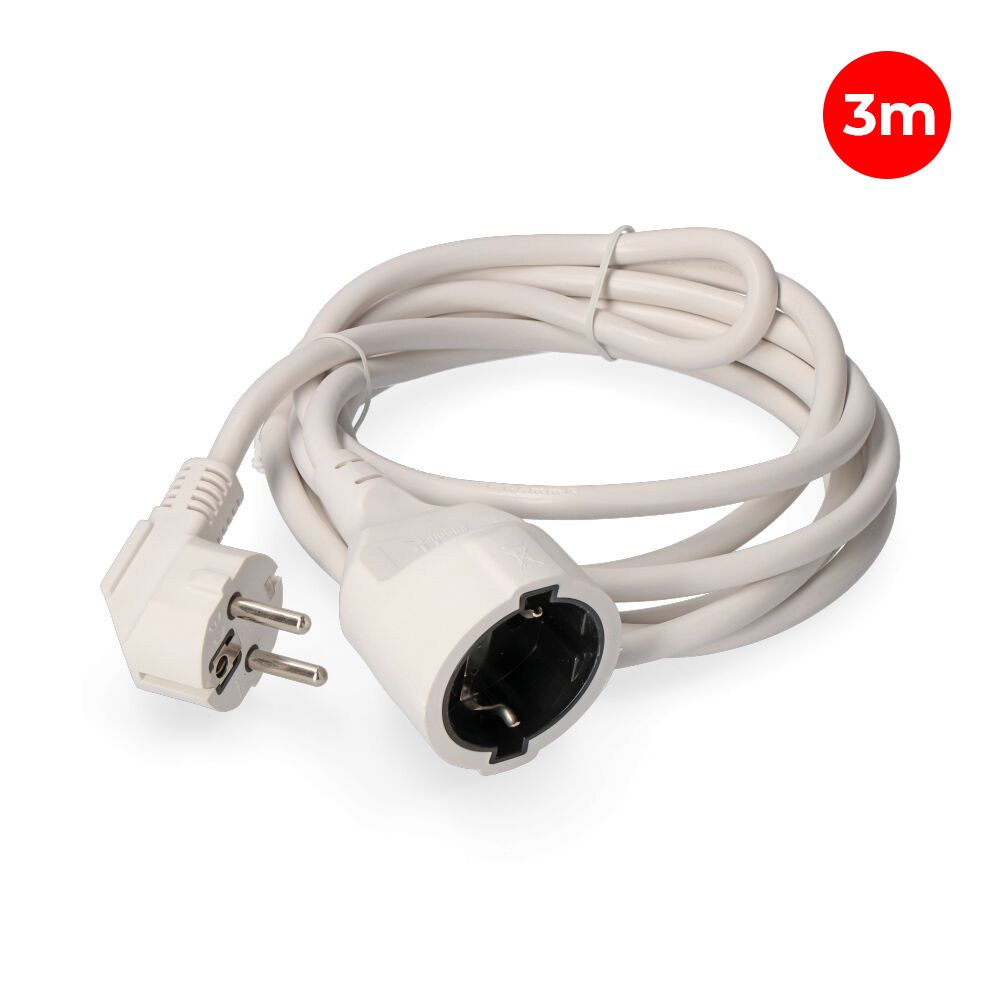 PROLONGADOR CON 1 TOMA 2P+T, 16A 250V~ 3 m DE CABLE H05VV-F 3G1,5mm², BLANCO