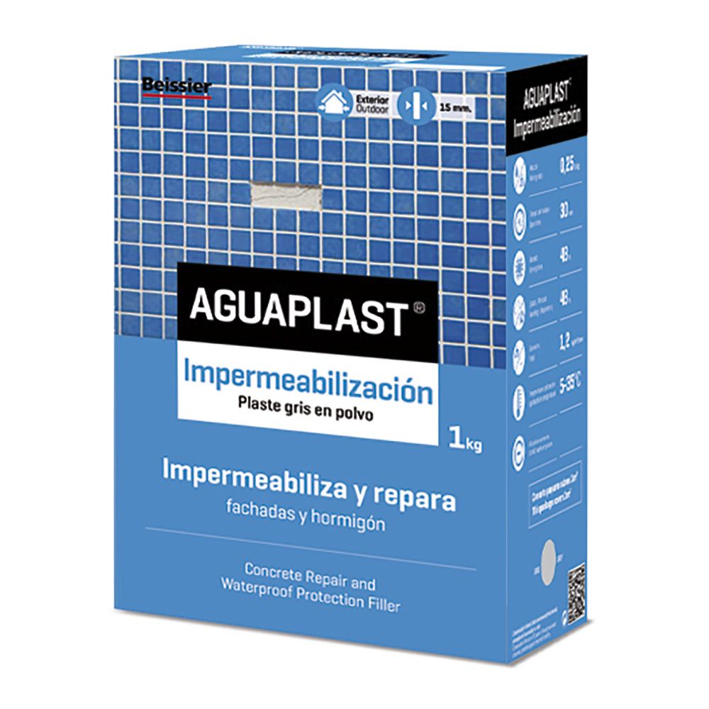 IMPERMEABILIZANTE PARA FACHADAS Y HORMIGÓN PLASTE EN POLVO GRIS 1 kg