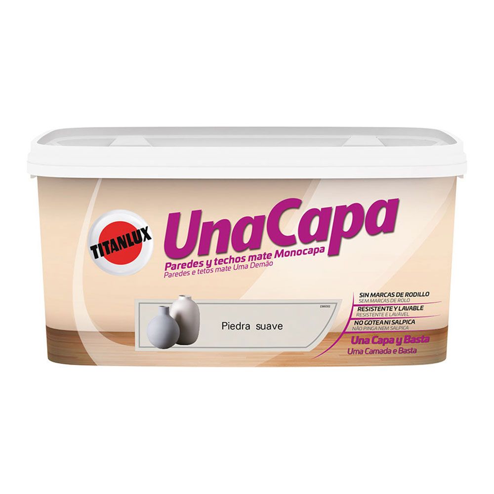 PINTURA PLÁSTICA VINIL-ACRÍLICA INTERIOR LAVABLE UNA CAPA PIEDRA SUAVE MATE 4 L