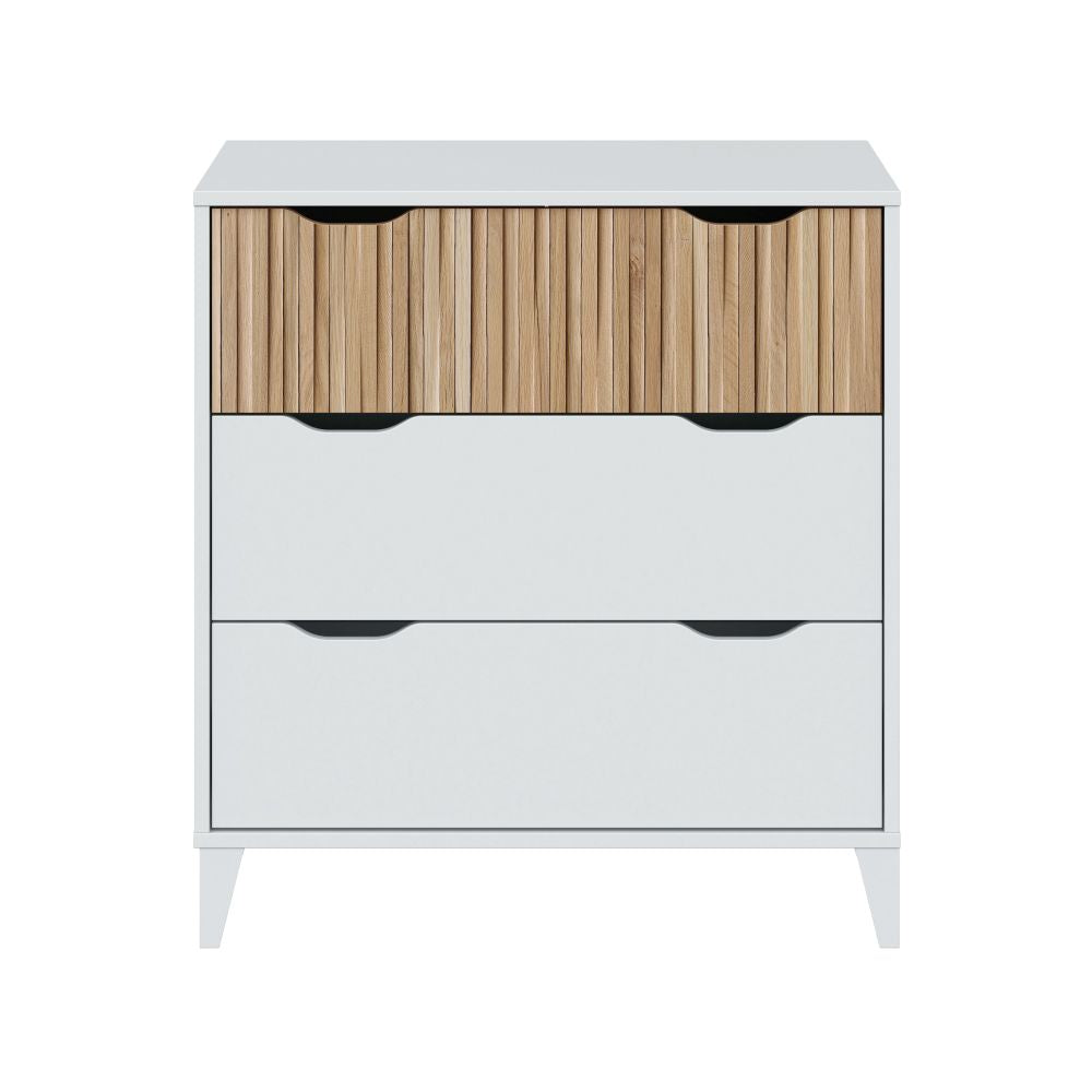 COMODA DE 3 CAJONES, COLOR BLANCO + NATURAL
