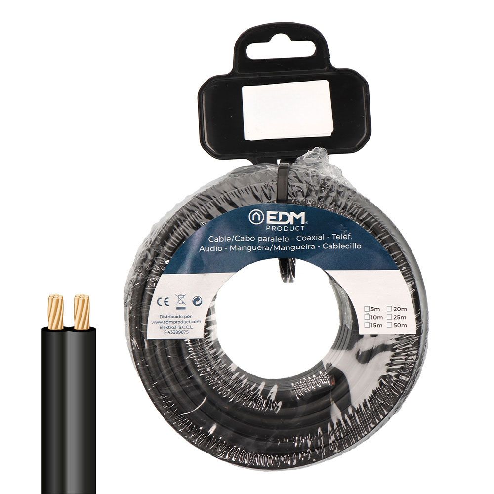 CARRETE CABLE PARALELO 2x0,75mm NEGRO 15m
