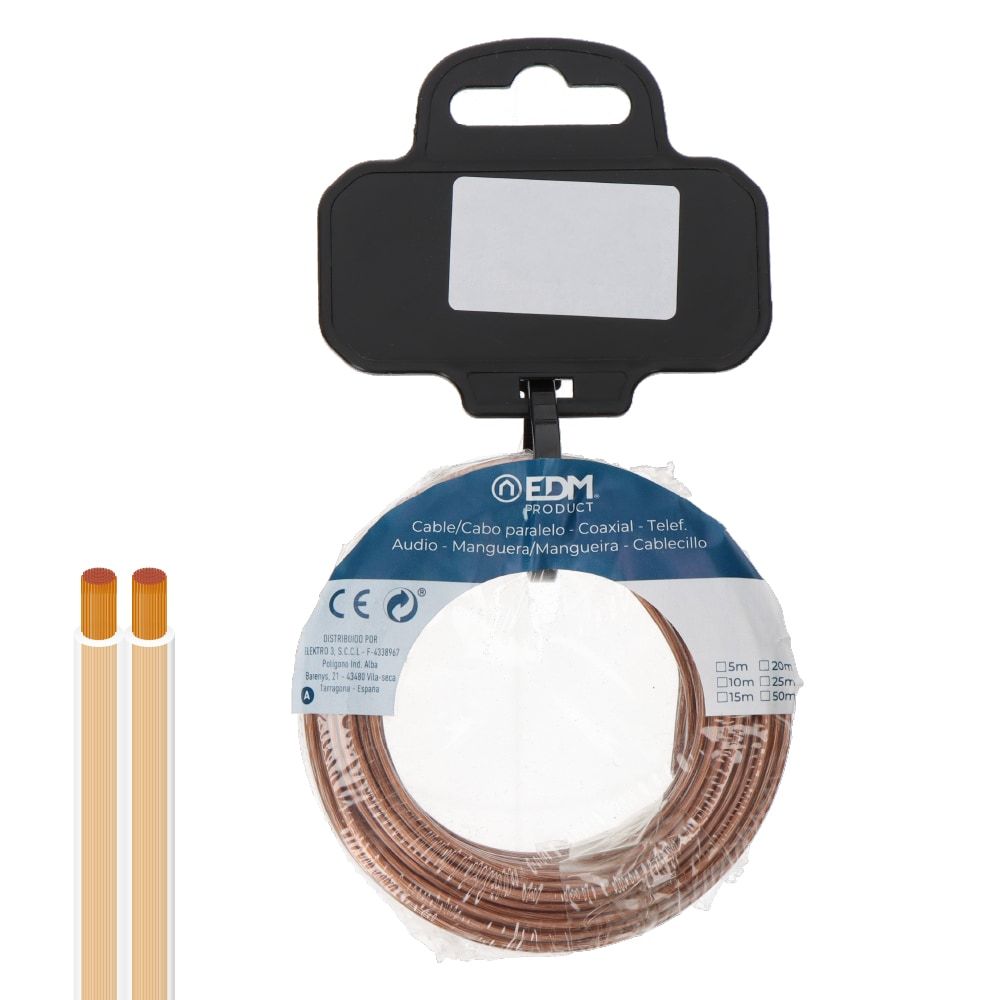 CARRETE CABLE PARALELO 2x0,75mm TRANSPARENTE 10m