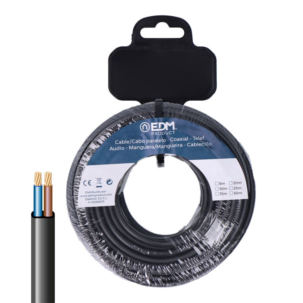 CARRETE MANGUERA PLANA H03VV-F 2 x 0,75 mm²  NEGRA, 15 m
