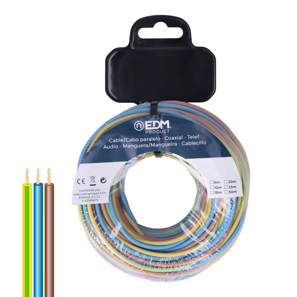 CARRETE CABLECILLO TRENZADO H07Z1-K 3 G 1,50 mm² 3 COLORES, 25 m